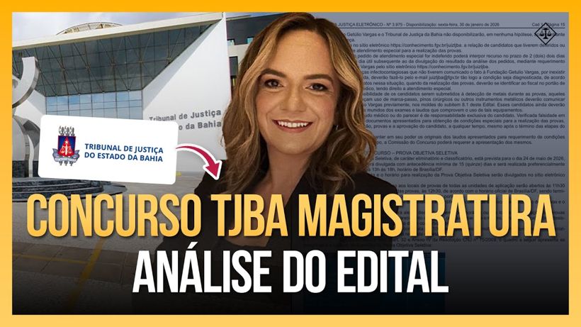 Capa do vídeo da CP Iuris: concurso TJBA magistratura, análise do edital com a Juíza Danielle Rolim