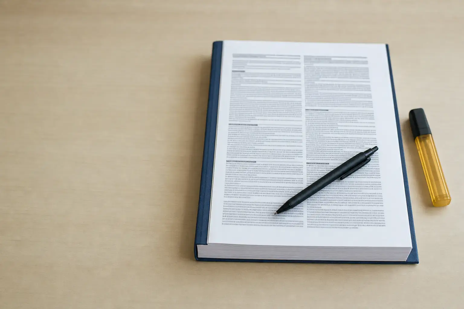 páginas impressas de um edital de concurso sobre uma mesa, com marcador de texto ao lado, na abertura do guia que a gente escreveu sobre o edital do TRF3